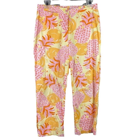 Vintage Lilly Pulitzer Pink Orange Yellow White Fruit Capri Pants Size 8 - Picture 2 of 10